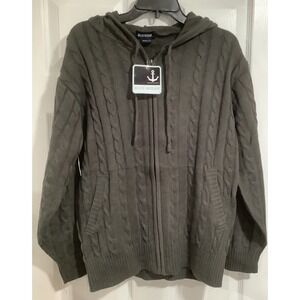 Vintage Y2K Blue Ocean BO Knit Hoodie Size M Gray Deadstock NWT! Full Zip